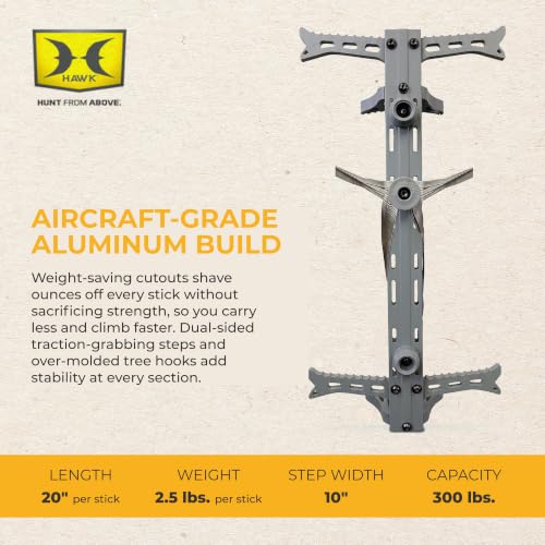 Grey Hawk Helium 20-Inch Lightweight Aluminum Tree Stand Climbing Sticks - Non-Slip & Portable