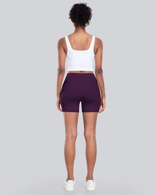 CHRLEISURE Women's Biker Yoga Shorts - High Waisted Tummy Control, 5-Inch Workout Spandex, Pocket Included