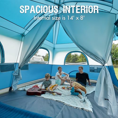 Portal 8-Person Blue Instant Cabin Tent with Rainfly & Large Mesh Windows