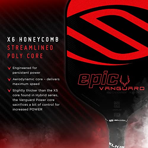 Invikta Lightweight Hybrid Pickleball Paddle - Crimson Black, Carbon Fiber X5 Core