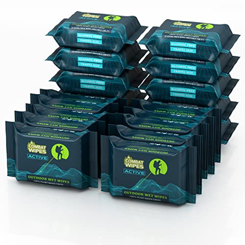 Combat Wipes ACTIVE Outdoor Wet Wipes - Extra Thick Biodegradable 25 Count Pack