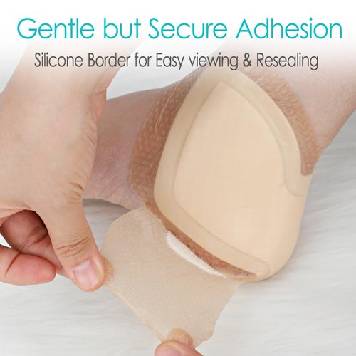 Heel Silicone Foam Dressing Wounds Bandages with Gentle Adhesive Border 8"x 8" Heel Protector Padding for Heel Ulcer Pressure Sore Foot Pain Cracked Heels(Pack of 2)
