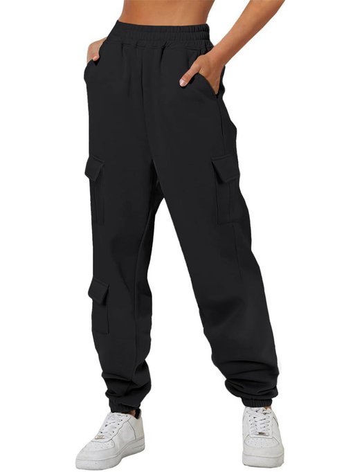 Aleumdr Cargo Sweatpants for Women Joggers Baggy Sweat Fall Pants 2025 Athletic Cotton High Waisted Fleece Lined Casual Pants with Pockets Black Medium