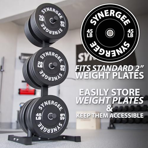 Synergee Olympic Plate & Barbell Storage Rack - Heavy Duty Vertical Weight Holder