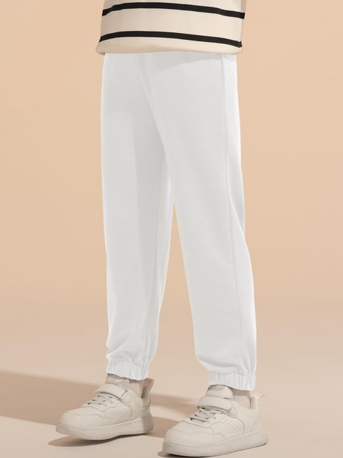 Haloumoning Boys Joggers Pants Kids Casual Elastic Waist Cuffed Sweatpants 5-14 Years White