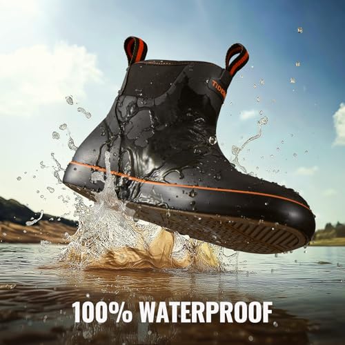 TIDEWE Waterproof Deck Boots for Men - Black & Orange, Fishing & Outdoor