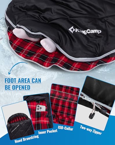 KingCamp Big & Tall Flannel Sleeping Bag for Adults, Black, 86.6x39.4in