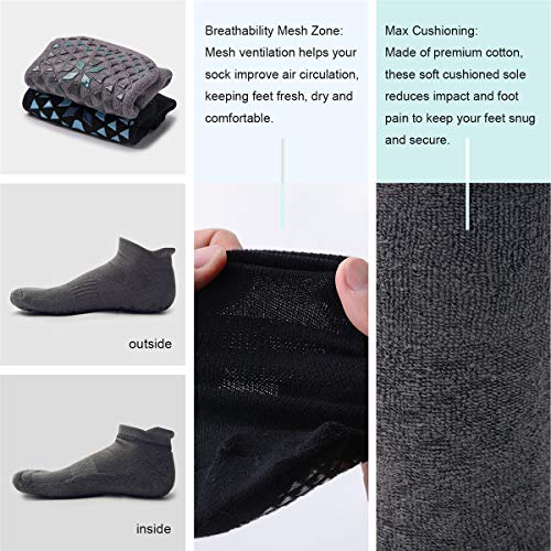 Unisex Non-Slip Grip Socks for Yoga, Pilates, Hospital & Barre - Large-X-Large, 4 Pairs, Black & Grey