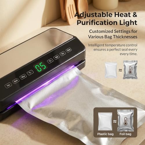 Powerful Vacuum Sealer Machine with UV Sterilization, Adjustable Temps & External Hose