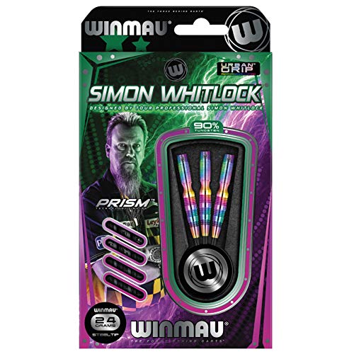 Winmau Simon Whitlock Urban Grip Tungsten 24g Steel Tip Darts Set with Flights & Shafts Rainbow