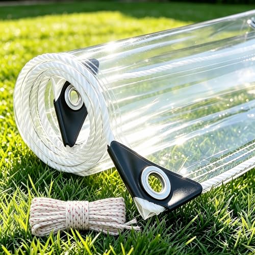 Heavy Duty Waterproof Clear Tarpaulin 8x16ft PVC Plastic Tarp with Rustproof Grommets