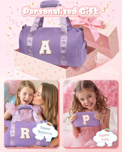 Vogewood Customized Gifts for Daughter -Girl Gym Bag with Shoe Compartment, Kid Personalized Weekender Overnight Bags, Initial Travel Tote with Makeup Pouch, Sweet Girls Gift for Niece (Letter H)