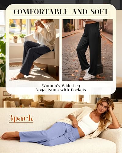 Neer Women's Wide Leg Yoga Pants with Pockets - Black, Gray, Blue, Large