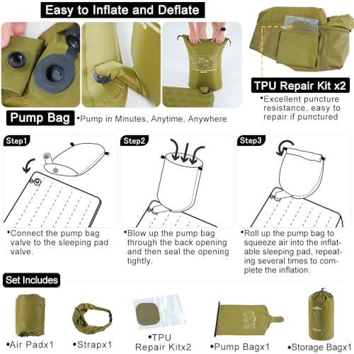 Extreme Cold Weather Camping Air Sleeping Pad with Pump Bag - R-Value 8, Lightweight & Compact