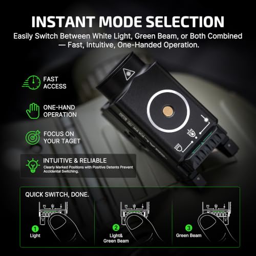 OLIGHT Baldr S Tactical Rail Light with Green Beam & White Light Combo - Black, 800 Lumens