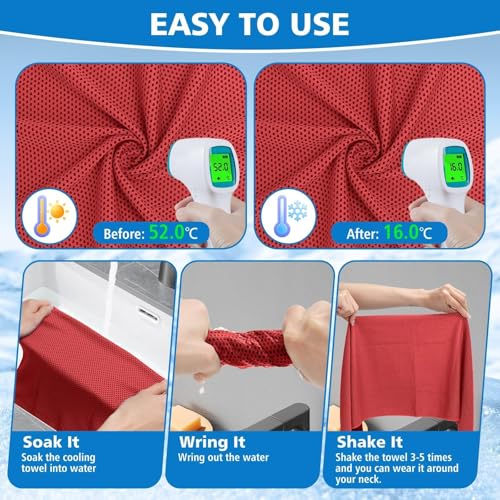 Red 24 Pack Cooling Towels for Neck & Face - Ice Sweat Rags for Sports & Outdoor