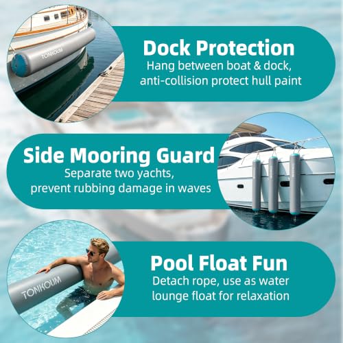 Heavy Duty Inflatable Boat Fenders 10ft Gray Lake Blue Mooring Protectors
