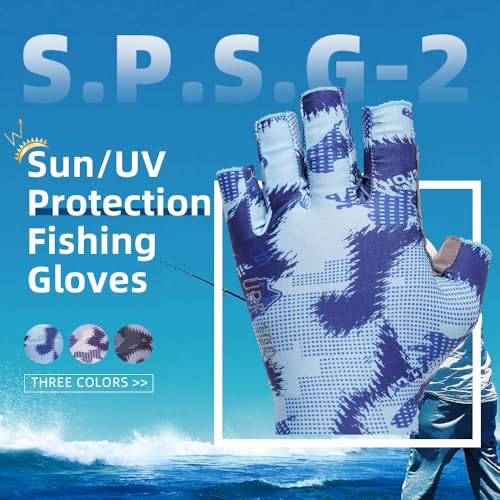 Blue UPF 100+ Sun UV Protection Fishing Gloves for Adults & Youth - Seibertron S.P.S.G-2