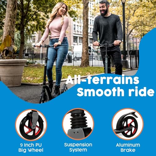Lascoota Kids & Adult Kick Scooter Black, 8-Inch Wheels, Foldable, Adjustable Handlebar
