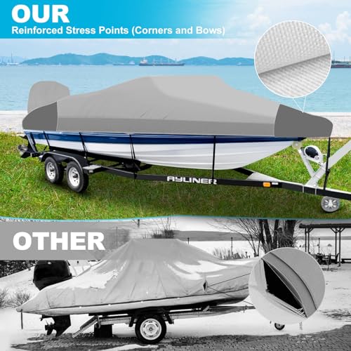 Trailerable Boat Cover 16-18.5ft with Outboard Motor Cover Waterproof UV-Resistant Gray
