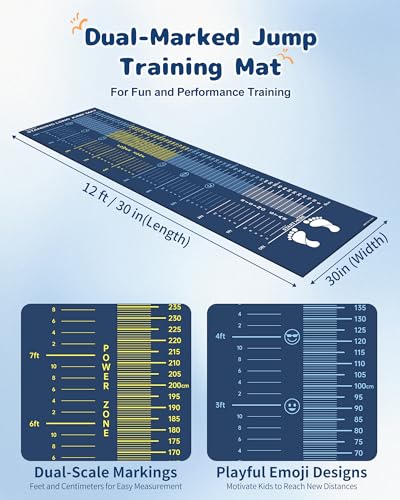 Broad Jump Mat with Feet & CM Marks for Home Exercise & PE Training