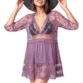 Purple Cuffbow Boho Lace V-Neck Bathing Suit Cover Up for Women