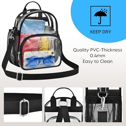 Mini Clear Convertible Backpack - Black for Concerts, Small 2-in-1 Bag