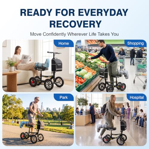 BlessReach All Terrain Knee Scooter for Adults - Shiny Black, 11” Big Wheels, 300 lbs