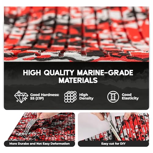 FOCEAN Marine EVA Boat Flooring Camo Self-Adhesive Decking 94.5"x23.6" Speed Red