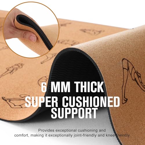 Umineux Cork Yoga Mat 6mm Thick Exercise Mat with Straps - Eco-Friendly, Non-Slip