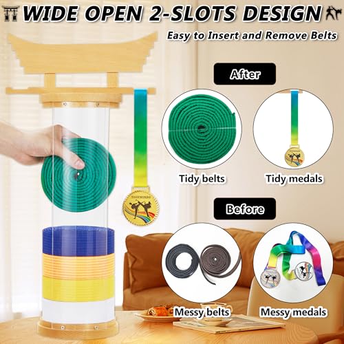 Martial Arts Belt & Medal Display Rack with Bamboo Hanger, Custom Stickers