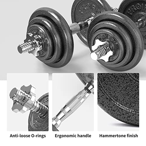 Black PROIRON Adjustable Dumbbell Set 20kg/30kg Cast Iron Weights Home Gym