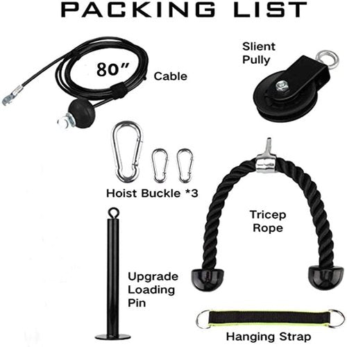 Cable Pulley System Home Gym, LAT Pull Down Weight Pulley System Gym Fitness DIY Loading Pin Weight Lifting Triceps Rope Workout Adjustable Length Pulley Cable Machine Attachments for Home Gym