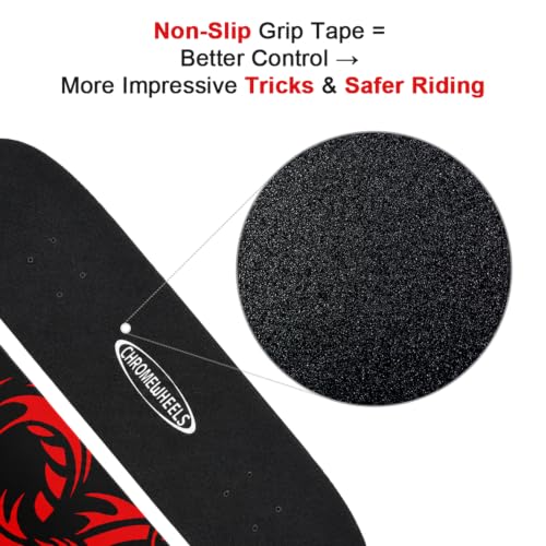 ChromeWheels 31Inch Double Kick Skateboard Cruiser Longboard – Red (8 Layer Maple) for Beginners