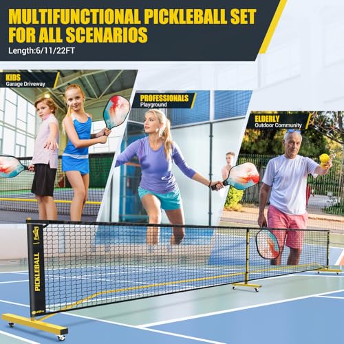 Fostoy Pickleball Set with 3 Nets and 4 Paddles - Yellow Variation