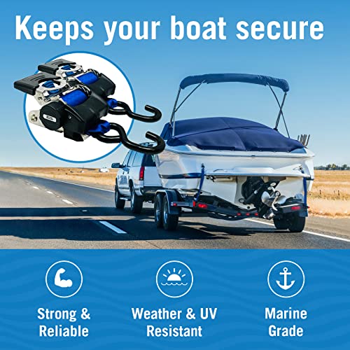 Better Boat 2in x 43in Stainless Steel Retractable Ratchet Straps Set, Heavy Duty Marine Tie Downs