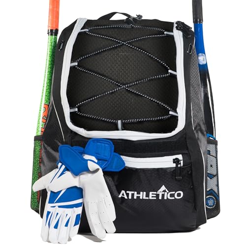 Black Athletico Baseball Bag Backpack for Youth & Adults with Shoe Compartment