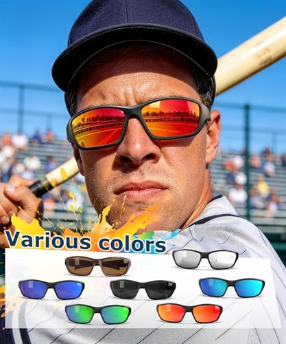 Polarized Sports Sunglasses Men Women UV400 Protection Cycling Fishing Running Black+Blue Green+Red