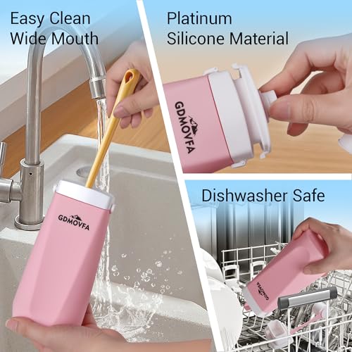 GDMOVFA 20oz Collapsible Silicone Water Bottle, Leak-Proof, BPA-Free Pink