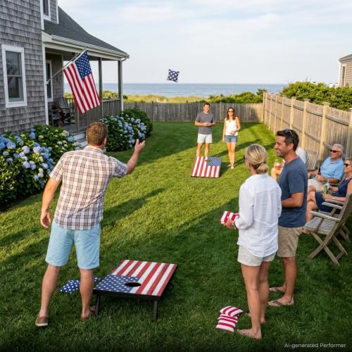Sport Beats Cornhole Board Set - MDF Wooden Tailgate or Regulation Size with 8 Bean Bags - American Flag 4' x 2' Variation