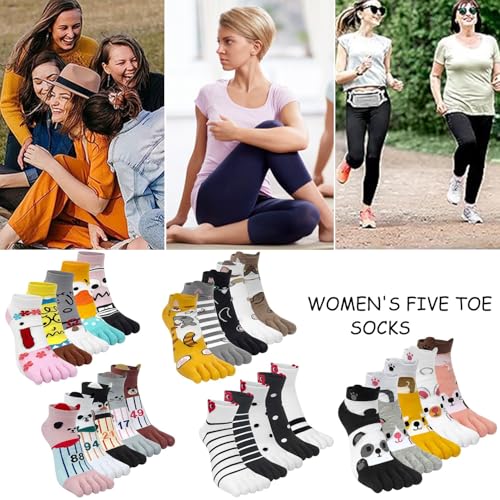Women's Multicolor Funny Toe Socks - Five Finger Low Cut Cartoon Cotton Running Ankle Socks
