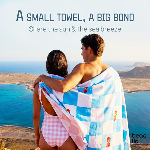 Checkered Beach Towel with Bag 71x36in Microfiber Double-Sided Pool Towel Blue Pink