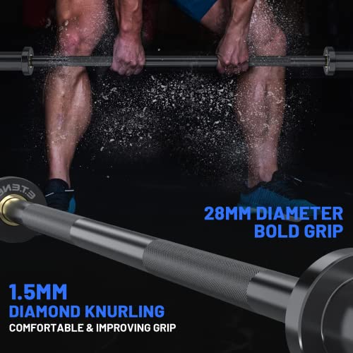 E.T.ENERGIC 4FT Black Chrome Steel Olympic Barbell 500LB Capacity for Home Gym