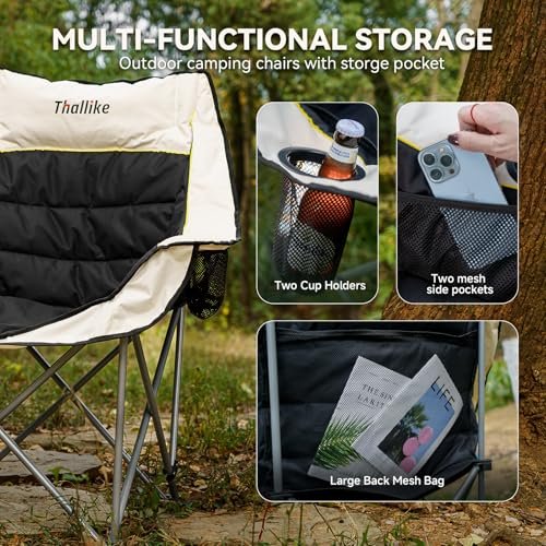 Oversized Camping Chair for Adults - Heavy Duty Folding Lounge Chair with Cup Holders & Storage - Black Variation