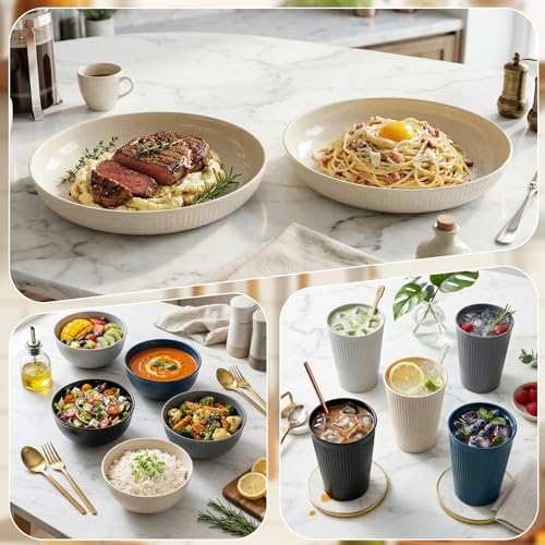 Plastic Dinnerware Set for 6 People 18pcs Camping Plates Bowls Cups