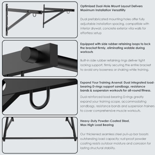 Wall Mounted Pull Up Bar 51-Inch Heavy Duty Fitness Equipment Supports 560LBS