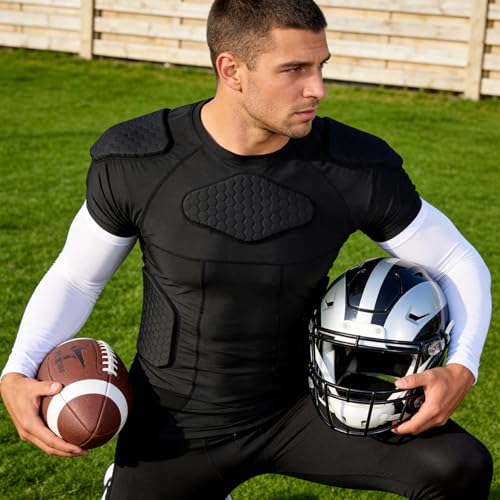 Men's Padded Chest Protector Shirt for Football & Contact Sports - Black, X-Large