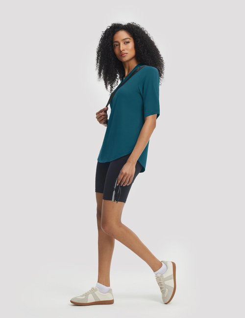 baleaf Womens Half Sleeve Athletic Shirts V Neck Elbow Short Sleeve Workout Tops UPF 50+ Sun Protection UV Yoga Running Blue L