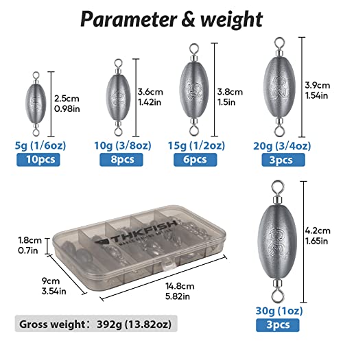 30pcs Inline Fishing Sinkers Set - Mixed Weight Trolling Weights with Swivels