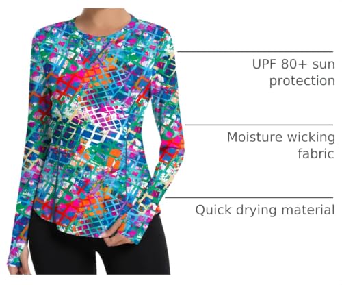 Women UPF 80+ UV Long Sleeve Shirt with Thumb Holes - Small, Colorful Floral